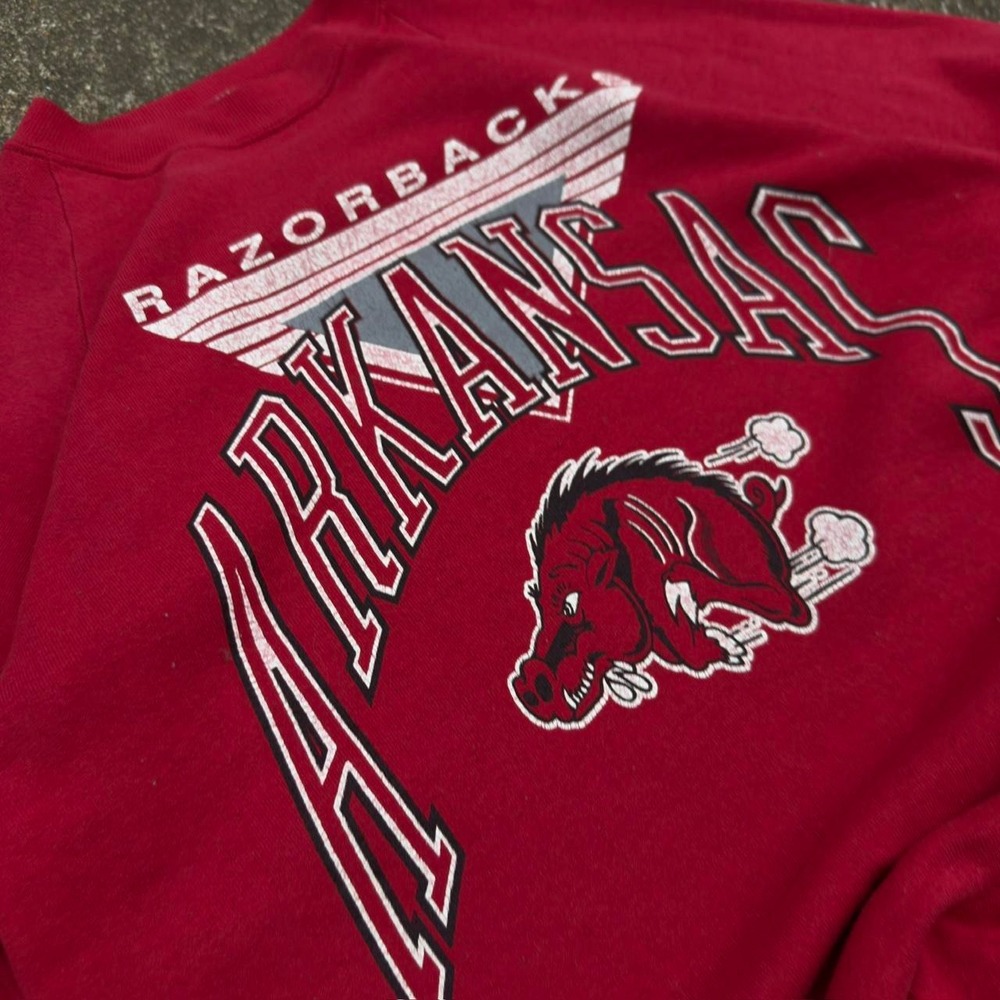 Vintage 90s Arkansas Razorbacks Crewneck Sweatshirt Red USA Made Mens Large